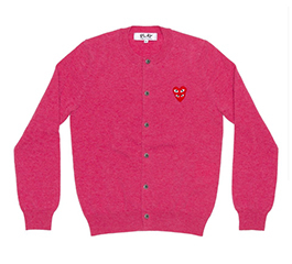 (women) PLAY DOUBLE RED HEART WOMENS CREW NECK CADIGAN PINK