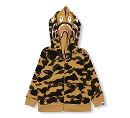 A BATHING APE 1ST CAMO SHARK ZIP DOUBLE HOODIE KIDS YELLOW