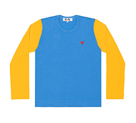 Play Comme Des Garçons Small Red Heart Coloured L/S T-Shirt (Blue X Yellow)