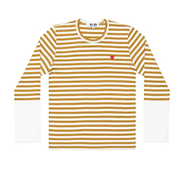 Play Comme Des Garçons Small Red Heart Striped L/S T-Shirt (Olive X White)