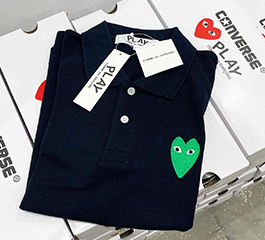 (women) PLAY COMME des GARÇONS Green Heart Polo Shirt (Navy)