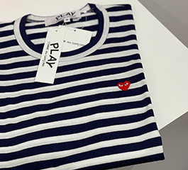 PLAY COMME des GARÇONS Striped T-Shirt (Navy/White) Red Mini Heart