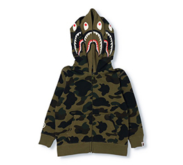 A BATHING APE 1ST CAMO SHARK ZIP DOUBLE HOODIE KIDS GREEN
