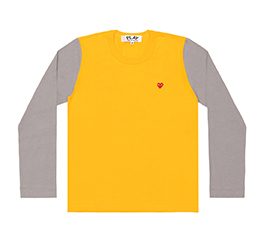 Play Comme Des Garçons Small Red Heart Coloured L/S T-Shirt (Yellow X Gray)