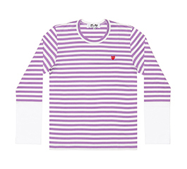 Play Comme Des Garçons Small Red Heart Striped L/S T-Shirt (Purple X White)