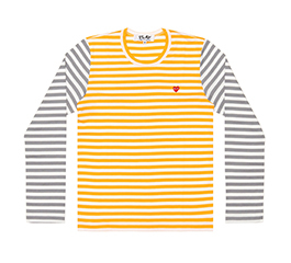 Play Comme Des Garçons Small Red Heart Striped L/S T-Shirt (Yellow X Gray)