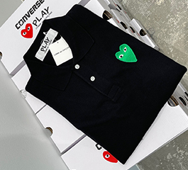 (men) PLAY COMME des GARÇONS Green Heart Polo Shirt (Black)