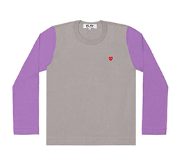 Play Comme Des Garçons Small Red Heart Coloured L/S T-Shirt (Gray X Purple)