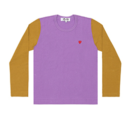 Play Comme Des Garçons Small Red Heart Coloured L/S T-Shirt (Purple X Olive)