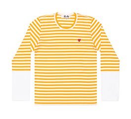 Play Comme Des Garçons Small Red Heart Striped L/S T-Shirt (Yellow X White)