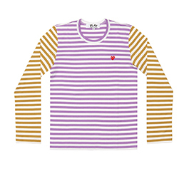 Play Comme Des Garçons Small Red Heart Striped L/S T-Shirt (Purple X Olive)