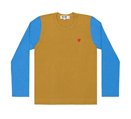 Play Comme Des Garçons Small Red Heart Coloured L/S T-Shirt (Olive X Blue)
