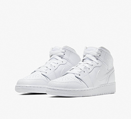 (GS) NIKE AIR JORDAN1 MID ALL WHITE