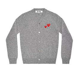 (men) PLAY COMME des GARÇONS Red Double Heart Ladies’ Cardigan (Grey)