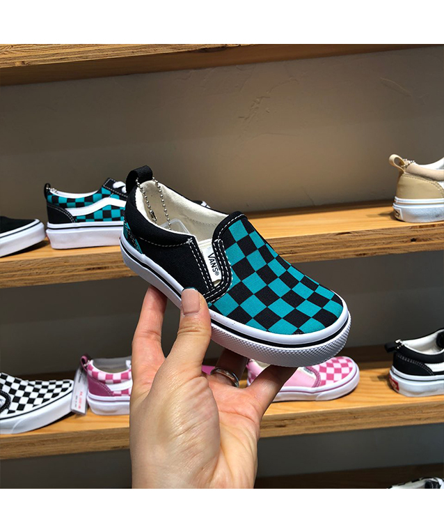 KIDS VANS SLIP ON GREEN WHT CHK (14-22)