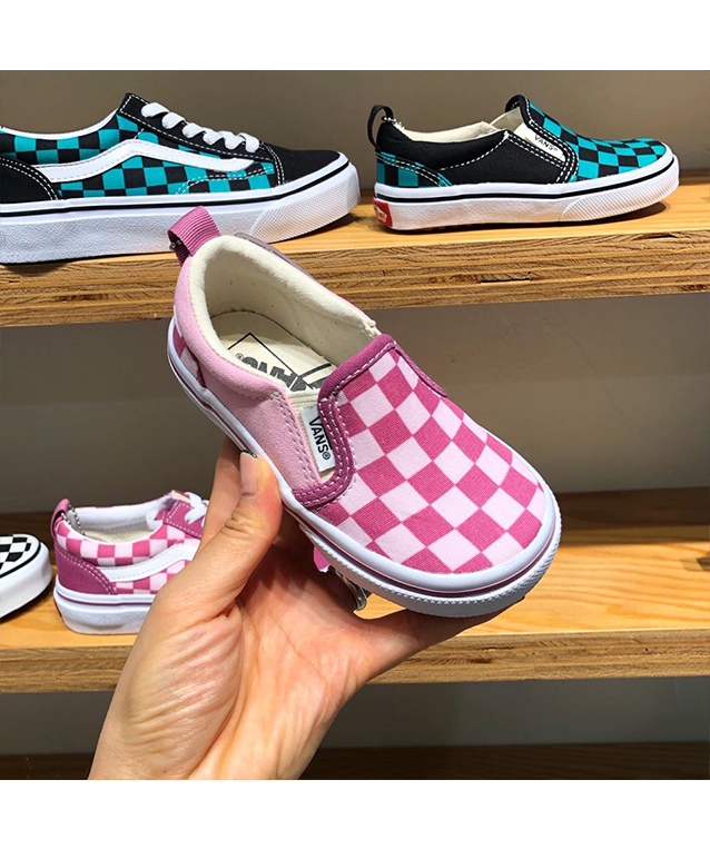 KIDS VANS SLIP ON PINK WHT CHK (14-22)