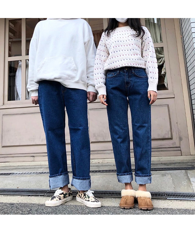 (남녀공용) 일자핏 와이드 청바지 진청